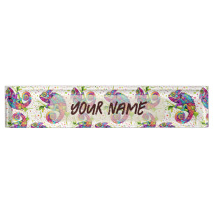 Porte-nom Pour Bureau Style d'aquarelle des teintures Chameleon