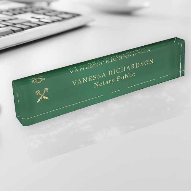 Porte-nom Pour Bureau Stylo classique Vert & Or professionnel Notaire (Créateur téléchargé)