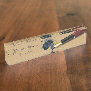 Porte-nom Pour Bureau Stylo Fontaine de remplissage avec Ink Blot - Plaq