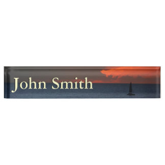 Porte-nom Pour Bureau Sunset Clouds and Sailboat Seascape