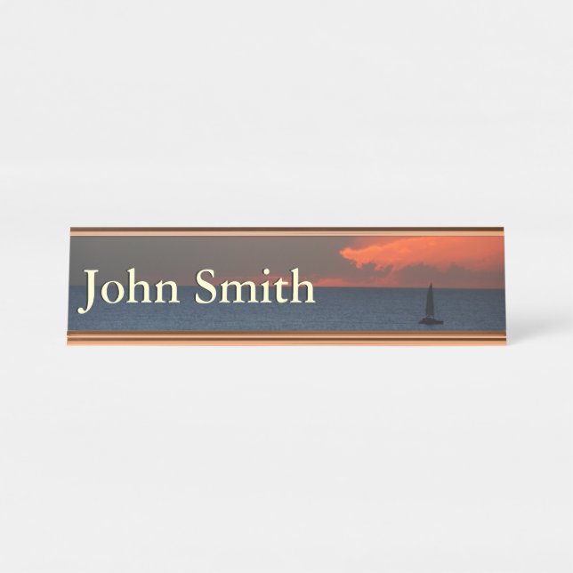 Porte-nom Pour Bureau Sunset Clouds and Sailboat Seascape (Devant)