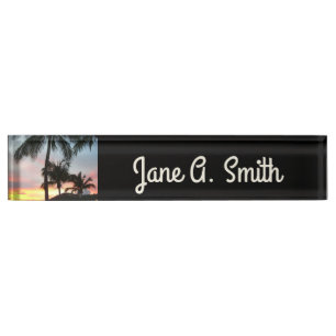 Porte-nom Pour Bureau Sunset Palms Tropical Paysage Photographie