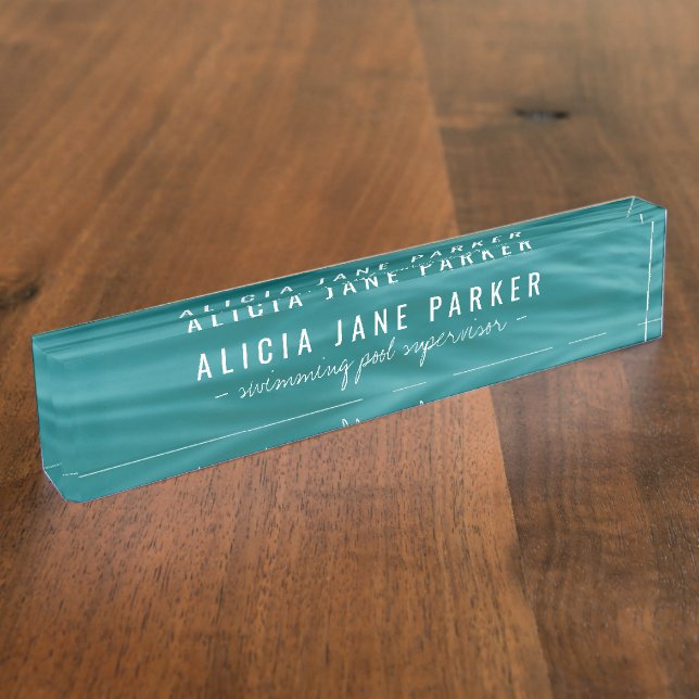 Porte-nom Pour Bureau Surveillant de piscine des vagues bleues (Taille)