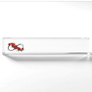 Porte-nom Pour Bureau Symbole d'infini avec les roses rouges