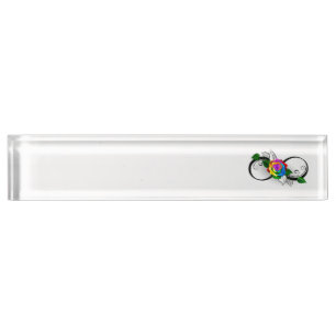 Porte-nom Pour Bureau Symbole d'infini avec Rose arc-en-ciel