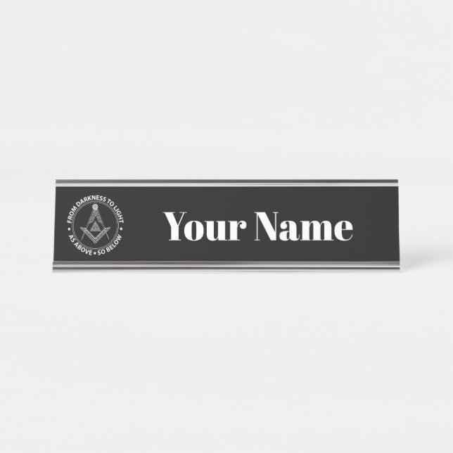 Porte-nom Pour Bureau Symbole franc-maçonnerie (Devant)