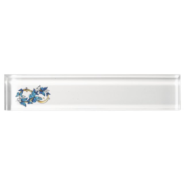 Porte-nom Pour Bureau Symbole infini de papillons Morpho bleus (Devant)