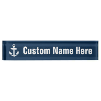 Porte-nom Pour Bureau Symbole nautique blanc/bleu d'Ancre