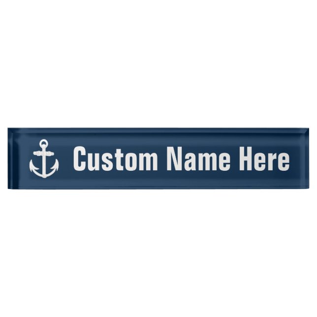 Porte-nom Pour Bureau Symbole nautique blanc/bleu d'Ancre (Devant)