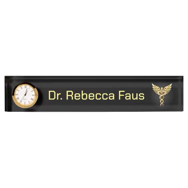 Porte-nom Pour Bureau Symbole Polygonal Or Caduceus (Devant)