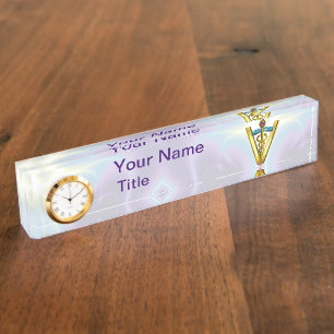 Porte-nom Pour Bureau SYMBOLE VÉTÉRINAIRE DE CADUCE GOLDEN /Turquoise