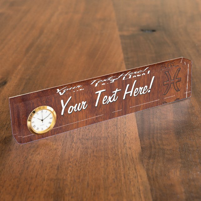 Porte-nom Pour Bureau Symbole ziodac de Poissons en bois d'acajou (Taille)