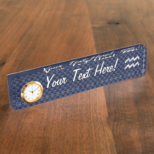 Porte-nom Pour Bureau Symbole Zodiaque Aquarius sur la fibre de carbone  (Taille)