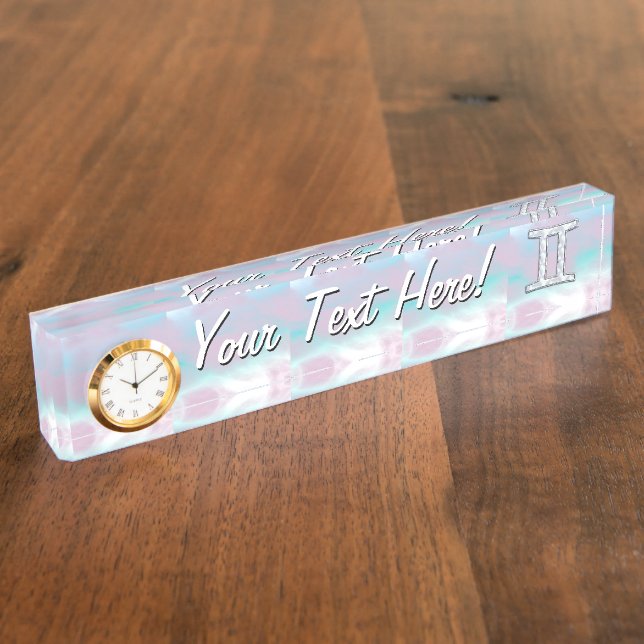 Porte-nom Pour Bureau Symbole zodiaque Gemini de style perle (Taille)