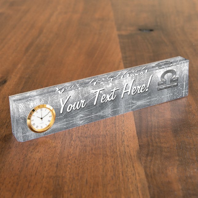 Porte-nom Pour Bureau SYMBOLE Zodiaque Libra Style Acier argenté (Taille)