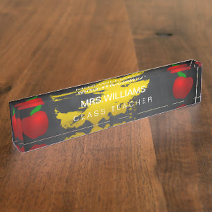 Porte-nom Pour Bureau Tableau noir rouge d'Apple de maître d'école