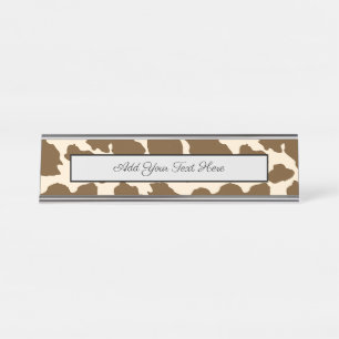 Porte-nom Pour Bureau Taches Marron Impression Vache Agriculteur Animaux