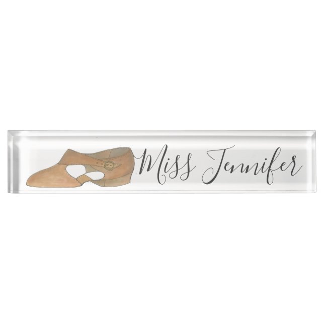 Porte-nom Pour Bureau Tan Lyrical Moderne Danse Chaussure Instructeur (Devant)