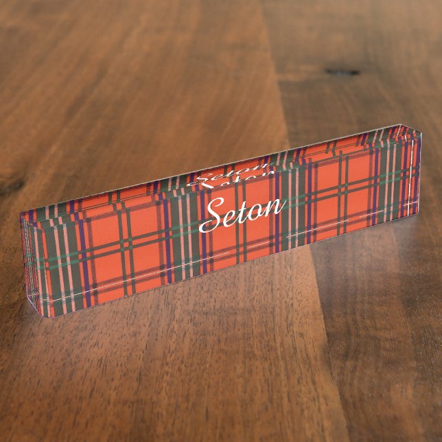 Porte-nom Pour Bureau Tartan d'écossais de plaid de clan de Seton (Taille)