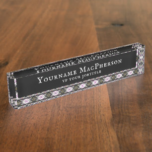 Porte-nom Pour Bureau Tartan Macpherson Clan Blanc et Rouge des Highland