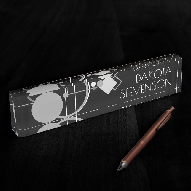Porte-nom Pour Bureau Tatos Art Déco Moderne | Marque monochrome (Créateur téléchargé)