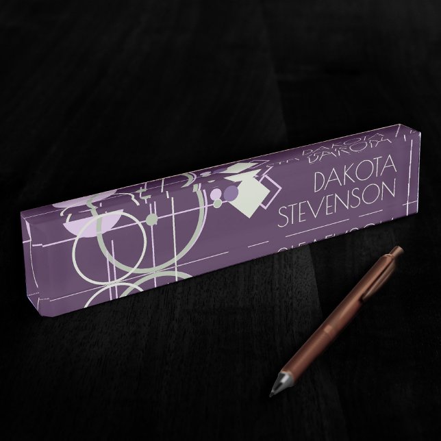 Porte-nom Pour Bureau Tattoos | Marque Bohémienne violet verte (Créateur téléchargé)