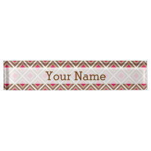 Porte-nom Pour Bureau Taupe, Taupe Légère, Diamants Ikat Rose Chaud STay