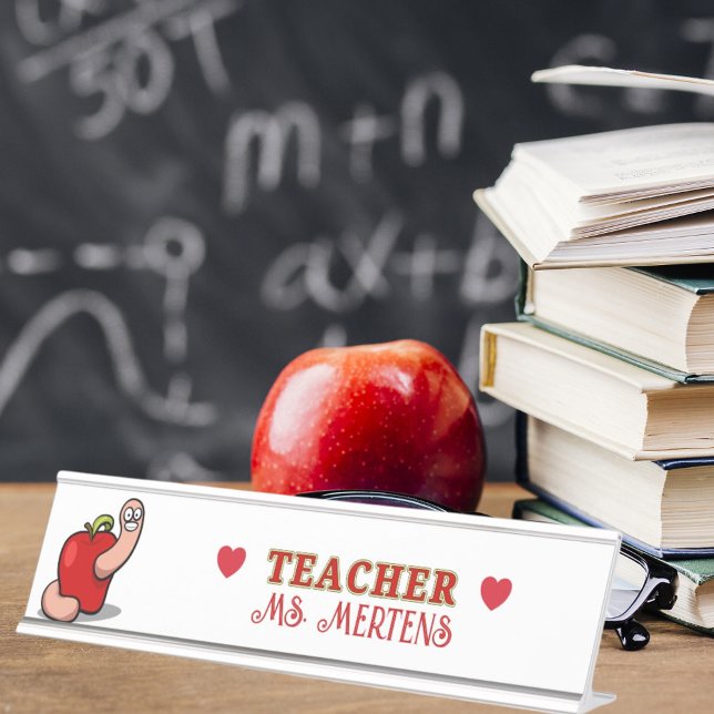 Porte-nom Pour Bureau Teacher Appréciation Worm in Apple Ajouter un nom (Teacher Name Worm in Apple Appreciation Award Desk Name Plate)