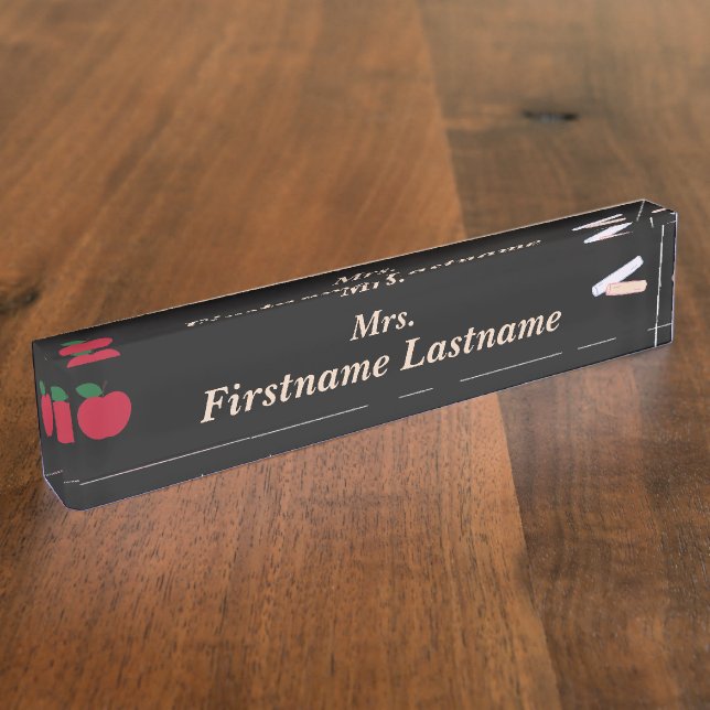 Porte-nom Pour Bureau Teacher Desk Nameplate – Custom Black – Red Apple (Taille)