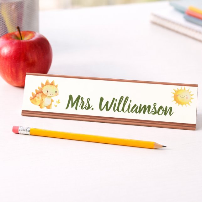 Porte-nom Pour Bureau Teacher Educator Classroom Dinosaur (Playful! desktop name plate featuring a friendly dinosaur design, perfect for brightening any desk.!)