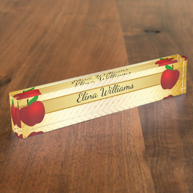 Porte-nom Pour Bureau Teacher Red Apple Gold Classic Confetti (Taille)