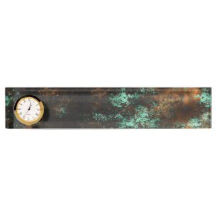 Porte-nom Pour Bureau Teal Cooper Patina Métallisé