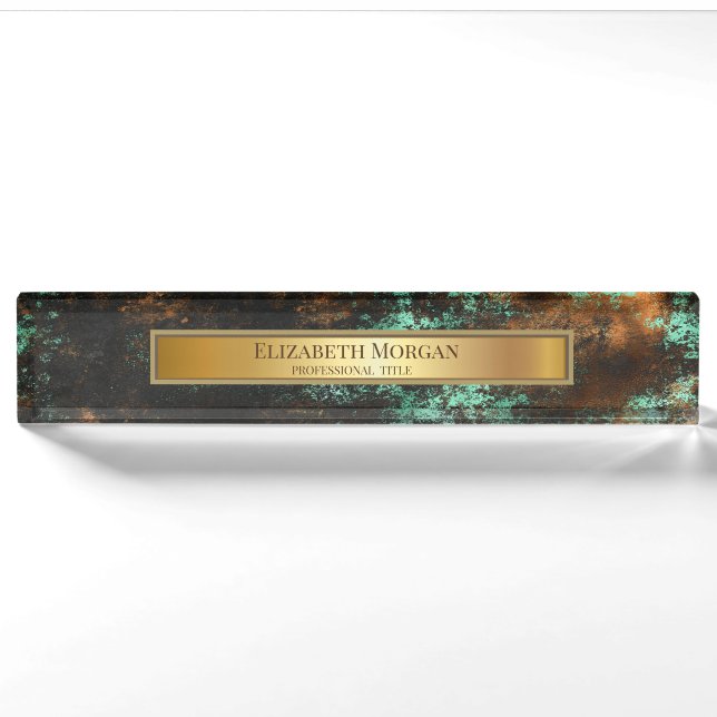 Porte-nom Pour Bureau Teal Cooper Patina Métallisé (Devant)