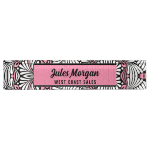 Porte-nom Pour Bureau teintes féminines en rose, blanc et noir