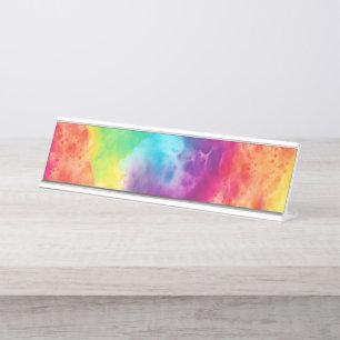 Porte-nom Pour Bureau Teinture à cravate arc-en-ciel de néon acide