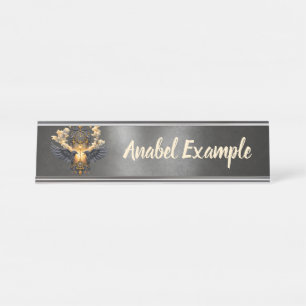 Porte-nom Pour Bureau Témoins Éternels – Horloge du Destin Cramoisi.