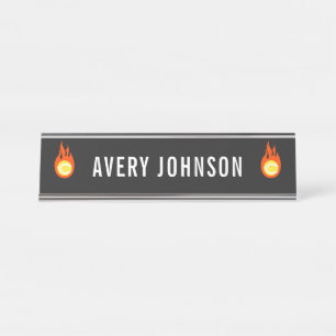 Porte-nom Pour Bureau Tennis Ball on Fire Cool moderne Custom Name Playe