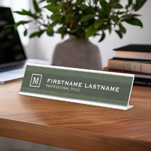 Porte-nom Pour Bureau Tenue de lin homme avec monogramme de titre nomina