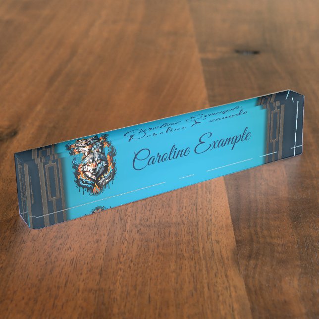 Porte-nom Pour Bureau Tête de loup majestueux (Taille)