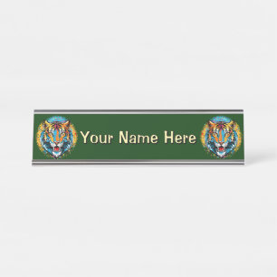 Porte-nom Pour Bureau Tête de tigre couleurs arc-en-ciel peinture taches