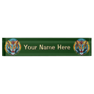 Porte-nom Pour Bureau Tête de tigre couleurs arc-en-ciel peinture taches