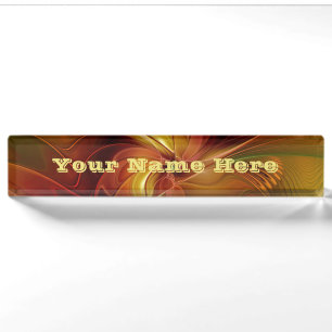 Porte-nom Pour Bureau Texte Abstrait de l'art fractal rouge orange vert