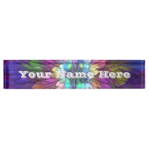 Porte-nom Pour Bureau Texte abstrait fractal de fleur psychédélique colo