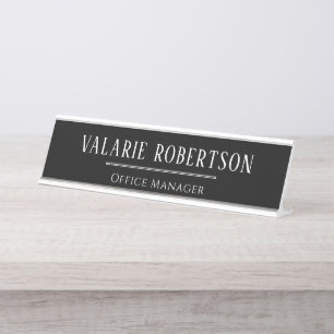 Porte-nom Pour Bureau Texte Blanc Classique Fond Noir Bureau