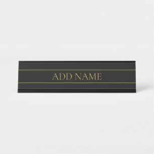 Porte-nom Pour Bureau Texte et lignes Gold personnalisables