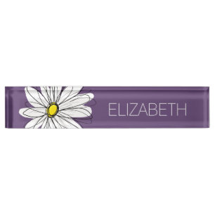 Porte-nom Pour Bureau Texte personnalisé marguerite mauve et jaune