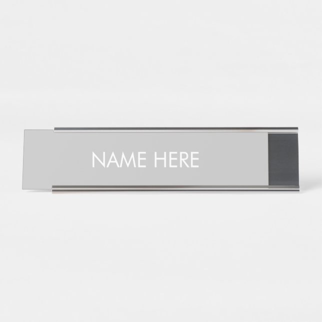 Porte-nom Pour Bureau Texte personnalisé minimaliste gris pâle blanc (Devant)