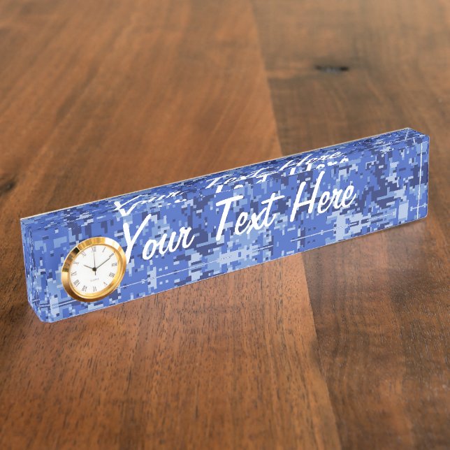 Porte-nom Pour Bureau Texture bleue de camouflage de pixels de Digitals (Taille)