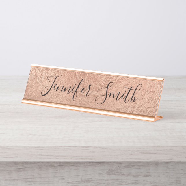 Porte-nom Pour Bureau Texture de feuille d'or rose clair (Devant)