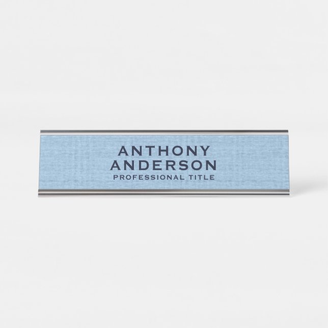 Porte-nom Pour Bureau Texture de tissu bleu clair (Devant)